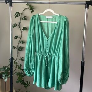 Lunettes Long Sleeved Romper in Green from Petal & Pup